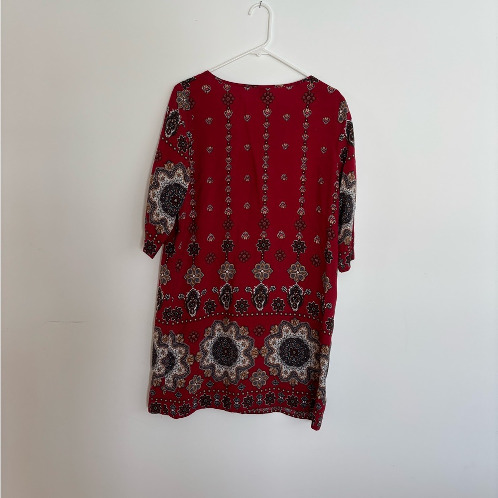 Red Patterned Long Sleeve Dress - Picture 4 of 4